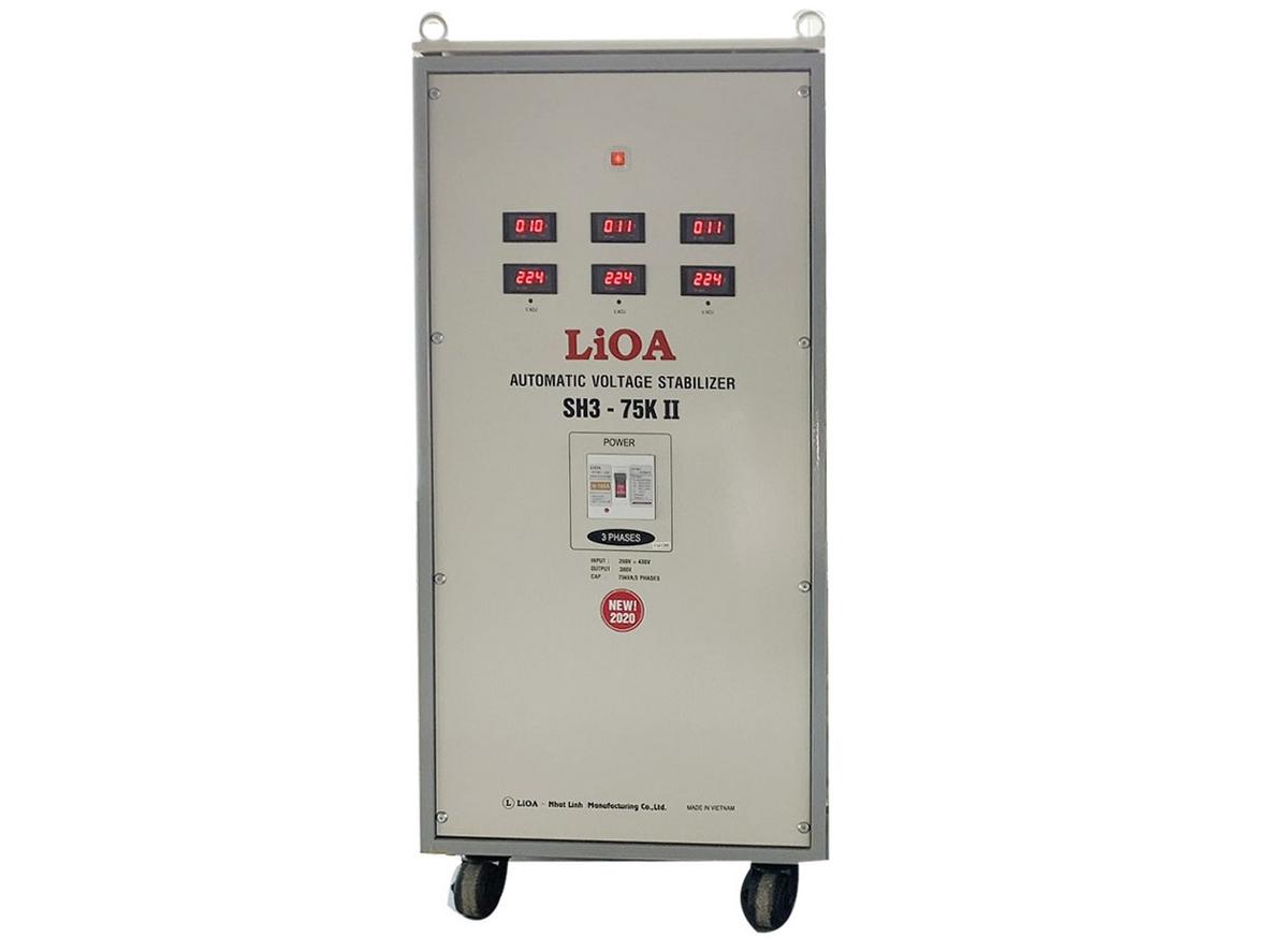 Máy ổn áp 3 pha Lioa 75 KVA SH3-75KII phù hợp cho nhà xưởng và hệ thống điện 3 pha cần ổn định.