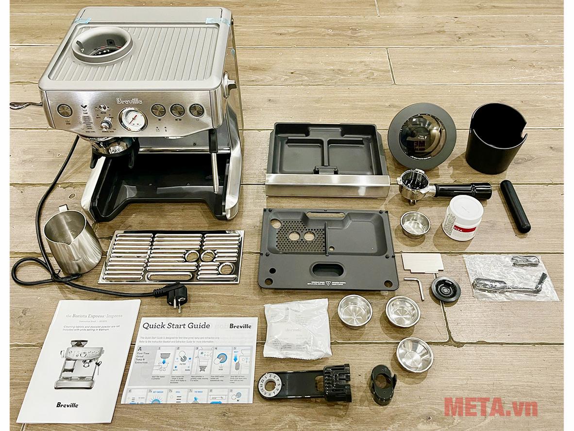 Breville BES876BSS – máy pha espresso tích hợp xay hạt, thiết kế thép không gỉ cao cấp.