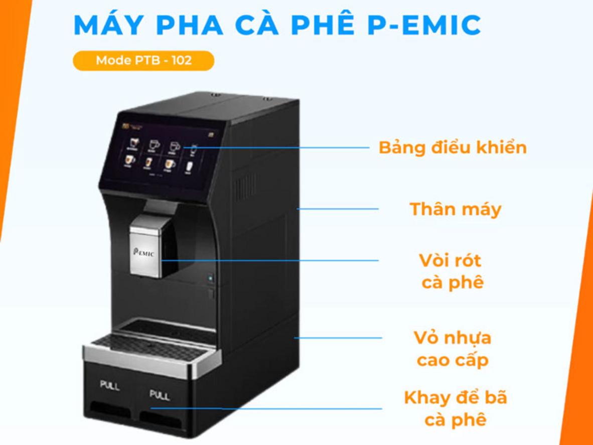 Các chi tiết nổi bật của máy pha cà phê tự động P-Emic PTB-102