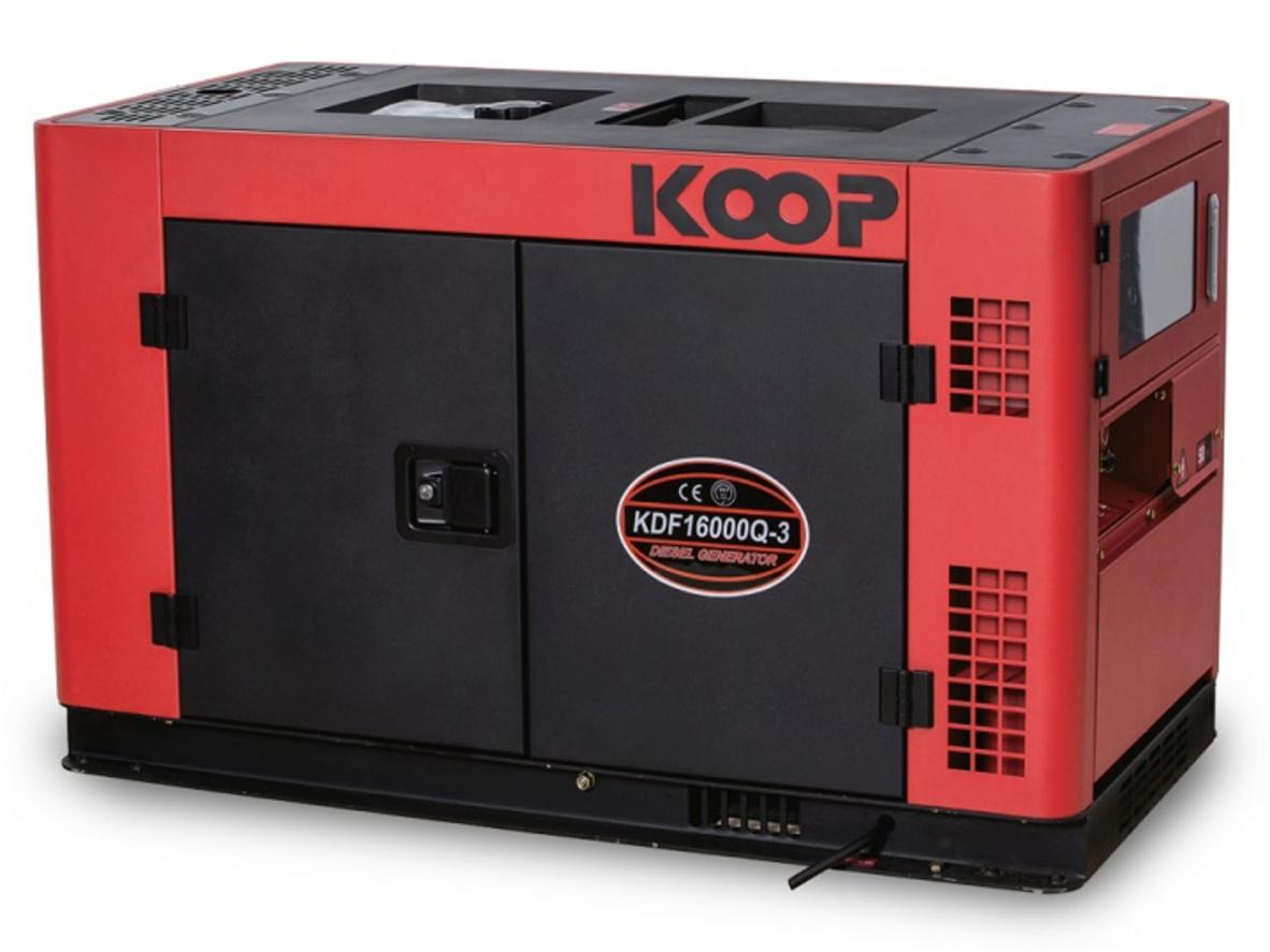 Máy phát điện chạy dầu Koop KDF16000Q 15 KVA, 3 pha cho xưởng nhỏ và cửa hàng cần điện dự phòng 380V.