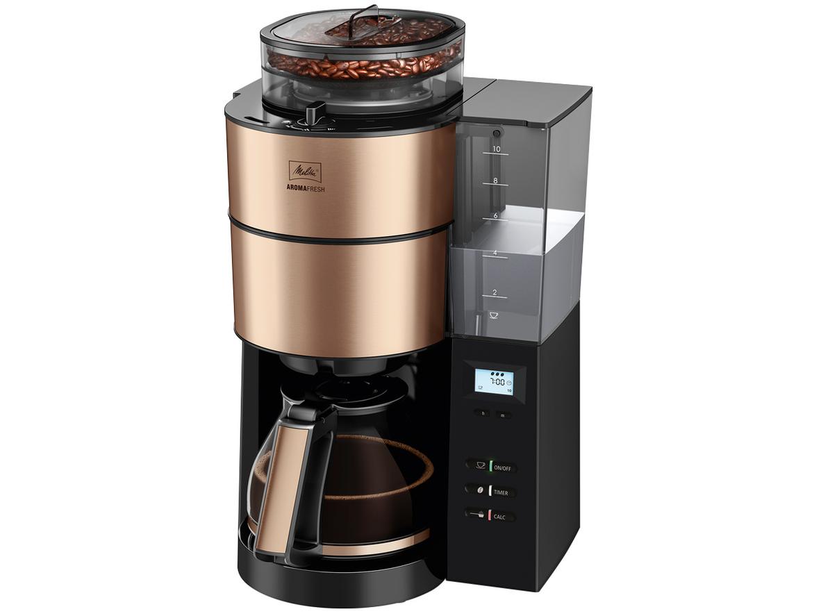 Melitta AromaFresh tích hợp xay hạt và pha nhỏ giọt trong một thân máy.
