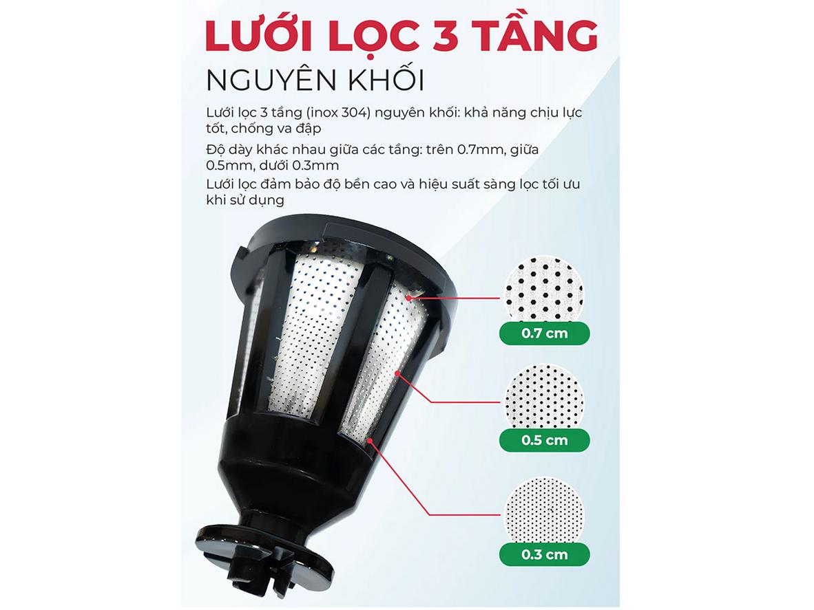 Miệng nạp 50mm và lưới lọc 3 tầng inox 304