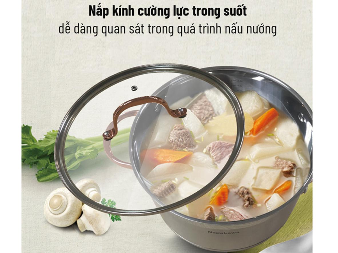 Đáy 5 lớp giúp nồi Nagakawa NAG1352 truyền nhiệt đều và giữ nhiệt lâu hơn.
