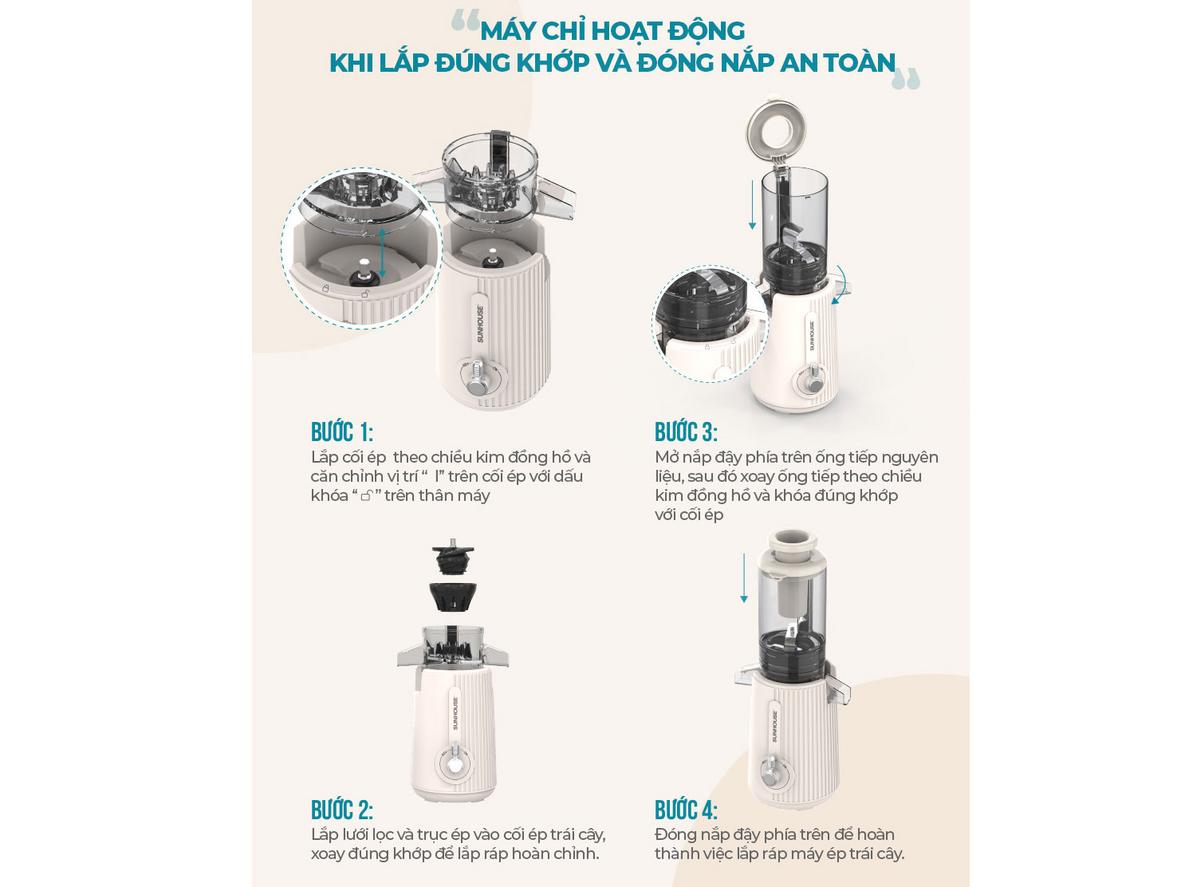 Ống tiếp nguyên liệu lớn 10.3cm giúp tiết kiệm thời gian sơ chế