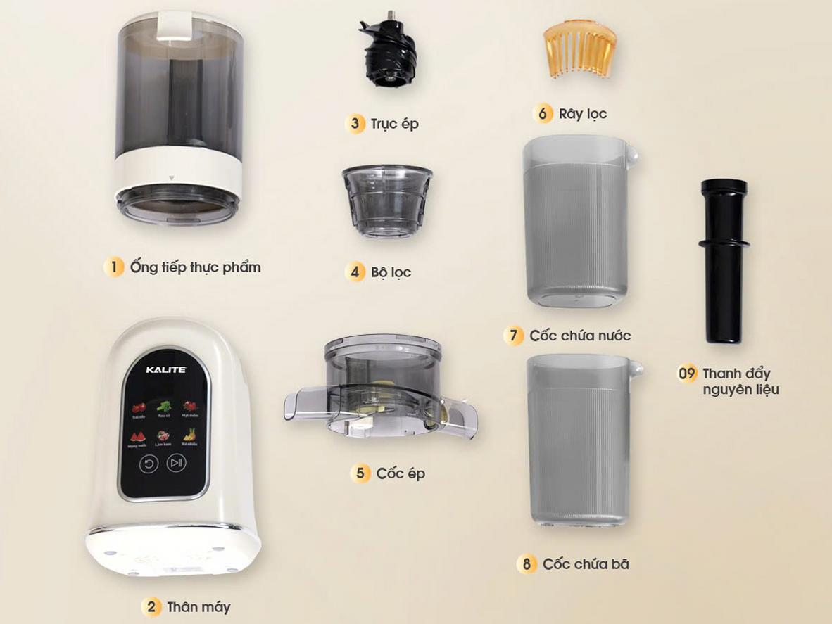 Ống tiếp nguyên liệu 105mm giúp ép nguyên trái tiện hơn.