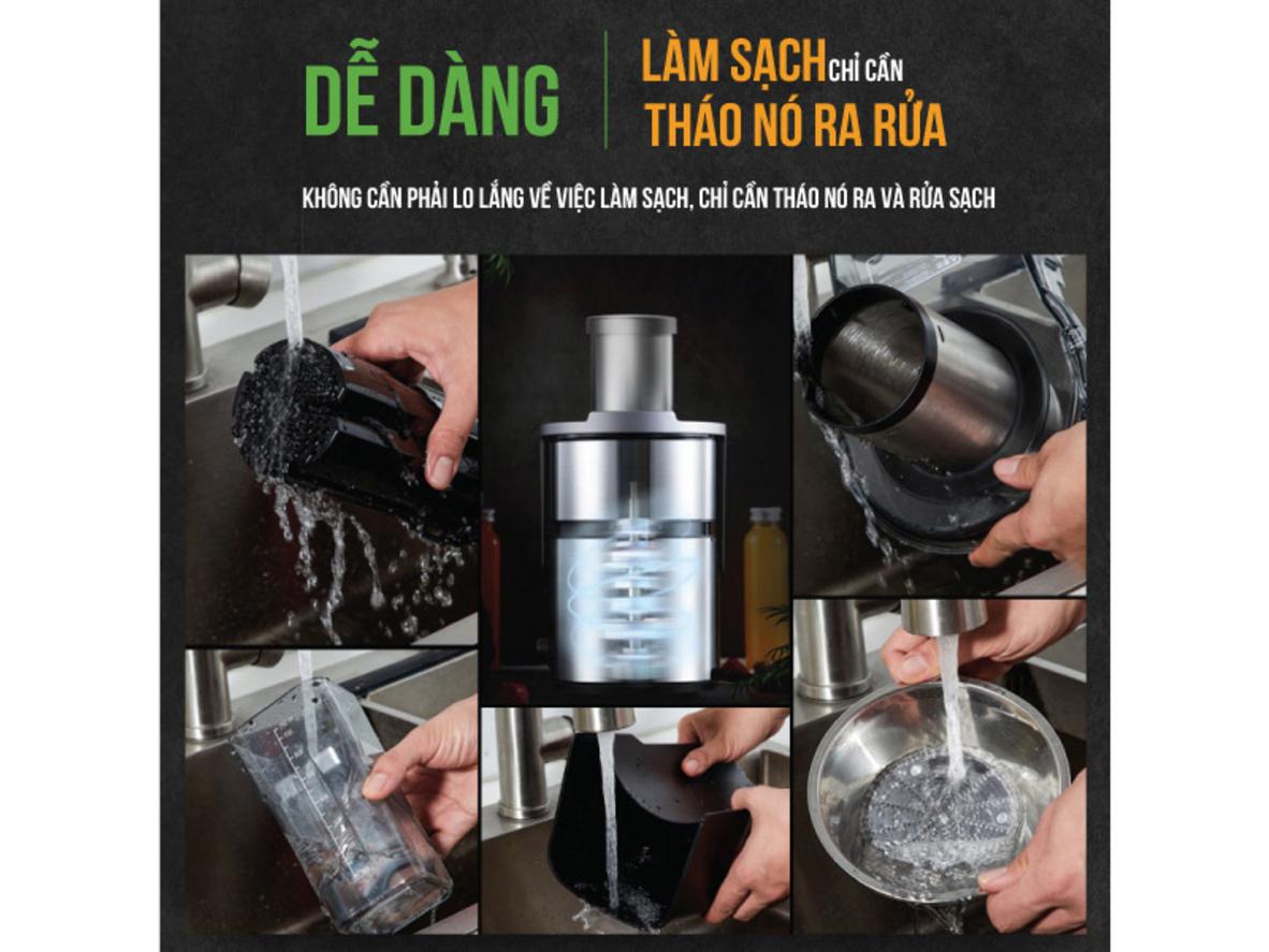 Ống tiếp nguyên liệu 85mm giúp ép nguyên trái nhanh gọn.