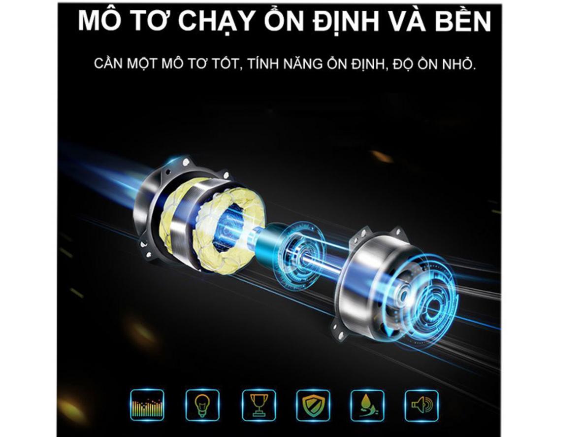 Động cơ không chổi than kết hợp 3 cánh nhôm cho trải nghiệm êm và bền.