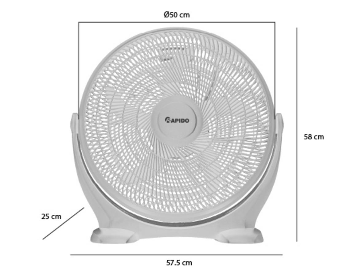 60W, 5 cánh và sải cánh 50cm tạo luồng gió mạnh, rộng.