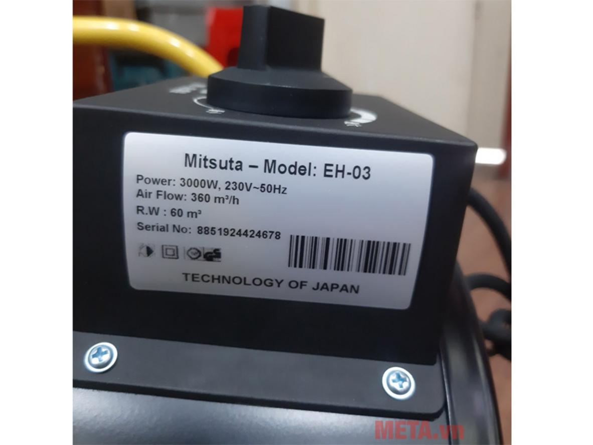 Mitsuta EH-03 cho phép chuyển đổi linh hoạt giữa quạt mát và sấy nóng theo từng nhu cầu.