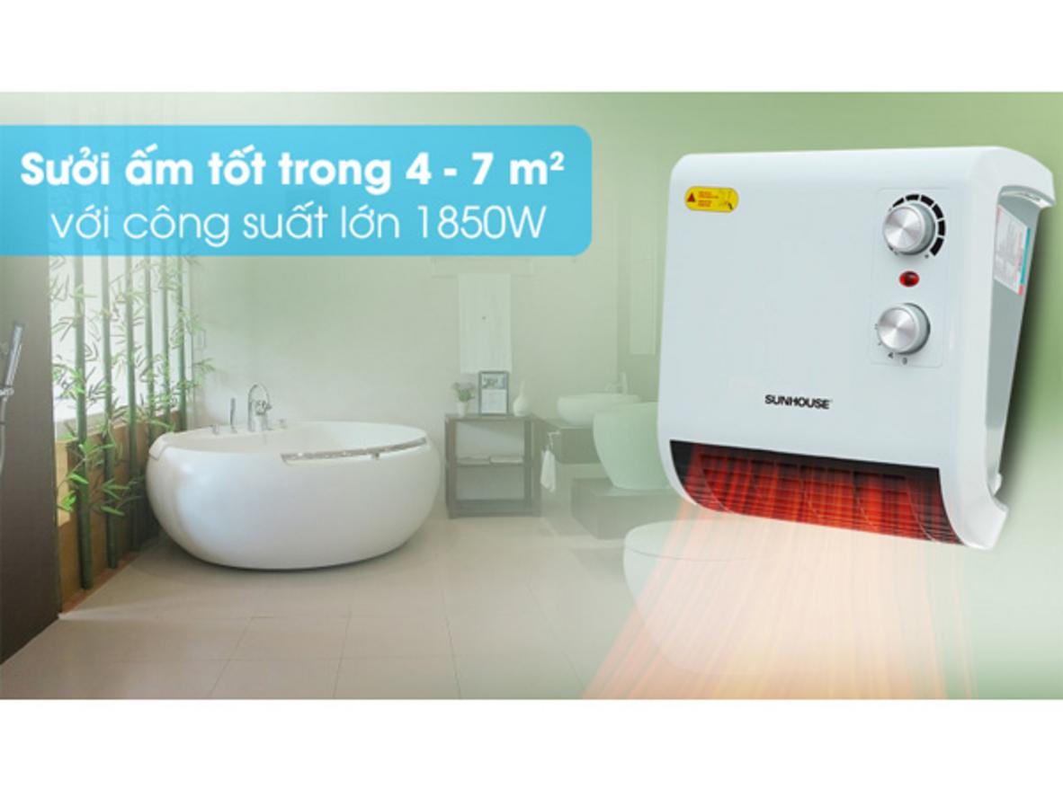 Quạt sưởi phòng tắm Sunhouse SHD3816W thiết kế gọn, phù hợp phòng tắm nhỏ.