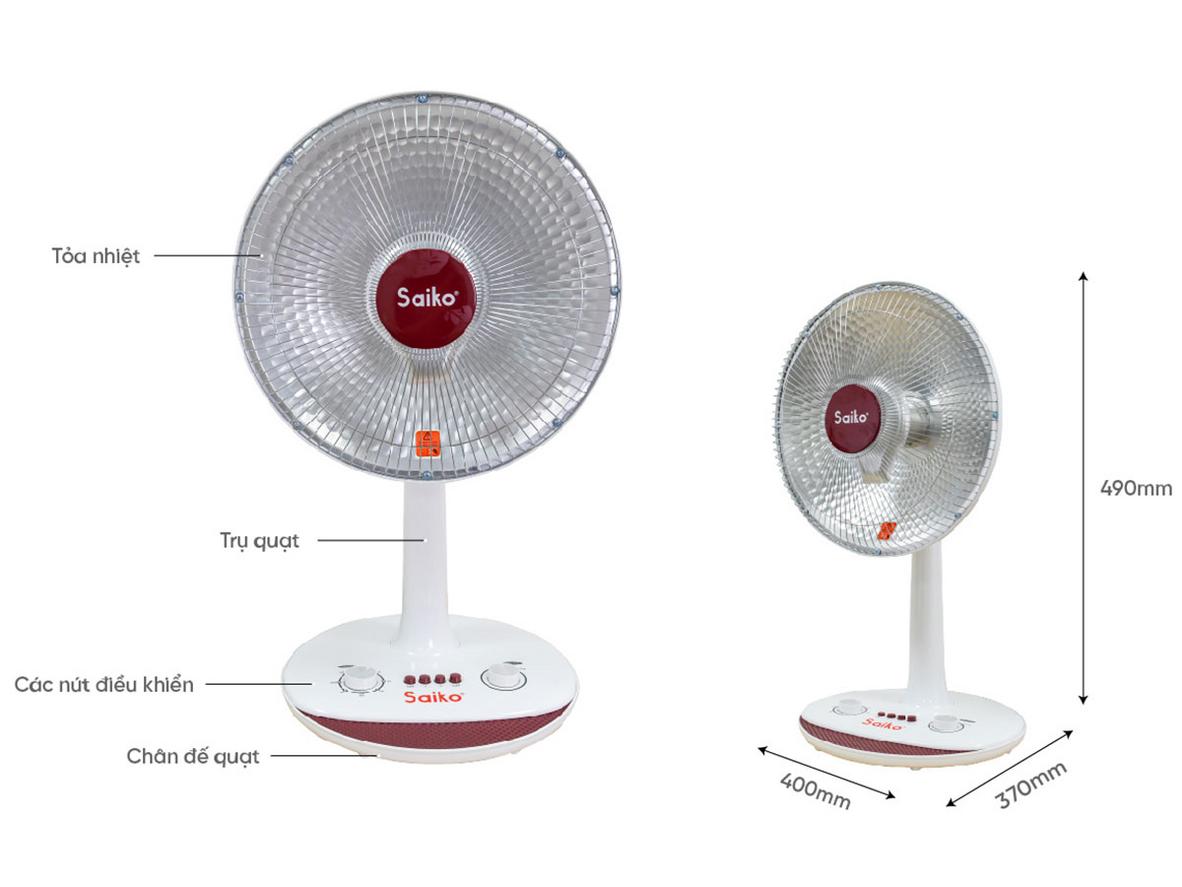 Quạt sưởi Saiko HF-803H 900W phù hợp cho phòng ngủ nhỏ và không gian cá nhân.