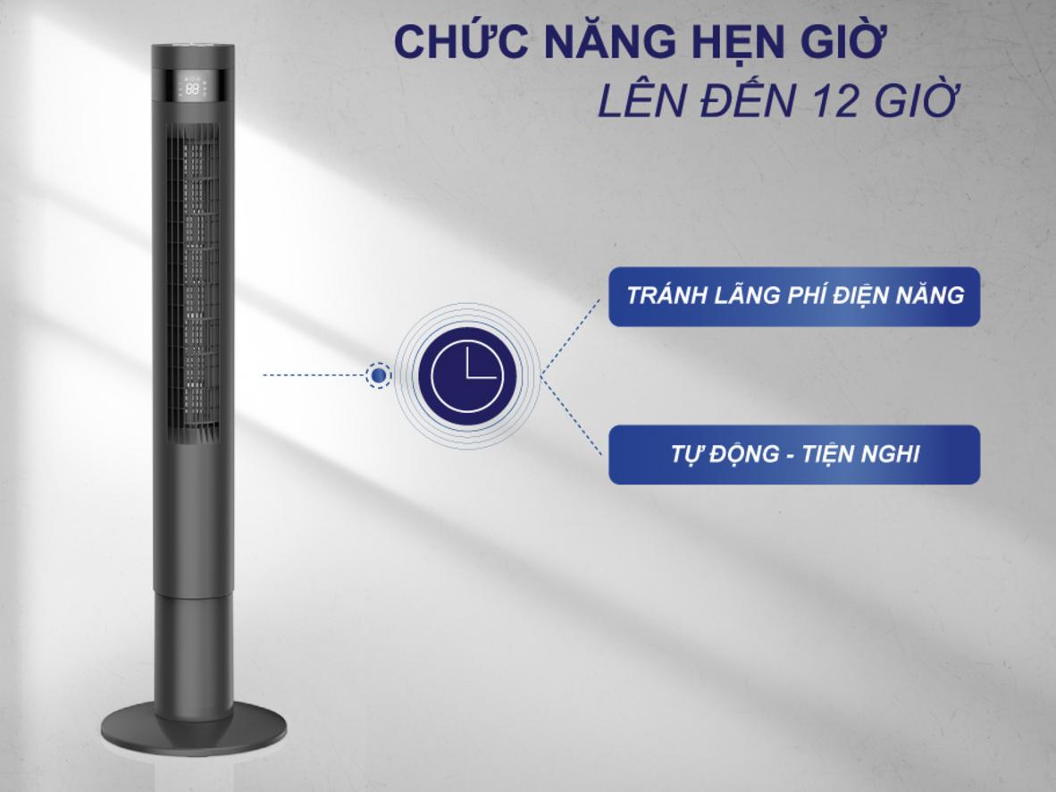 Remote và hẹn giờ 12 tiếng giúp dùng quạt ban đêm thuận tiện hơn.