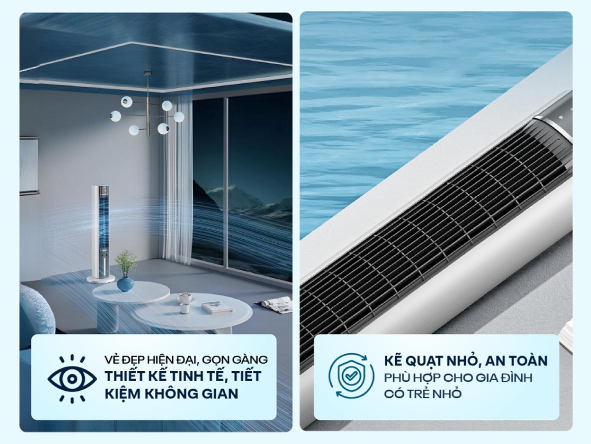 Góc quay 90° giúp gió lan tỏa đều trong không gian sử dụng.