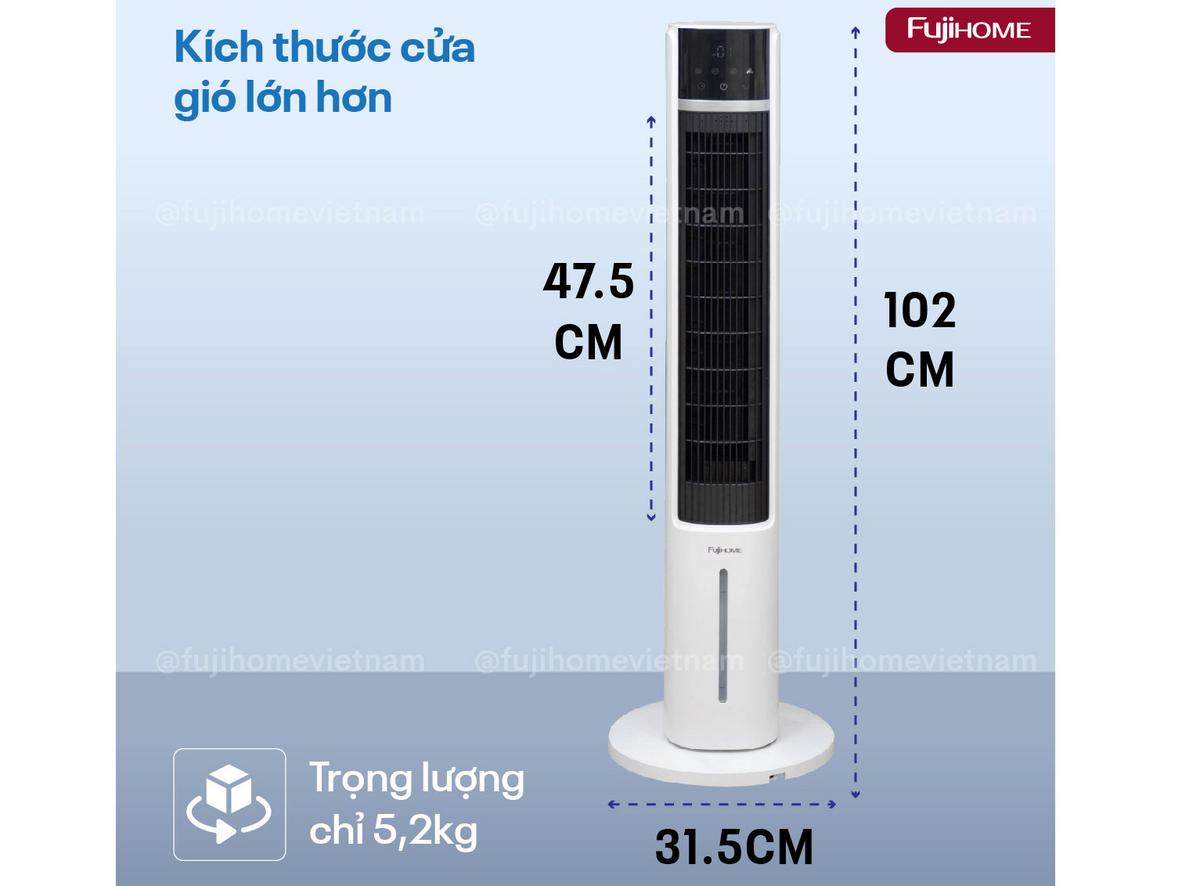 Fujihome AC-DT5E mang thiết kế tháp không cánh gọn gàng, an toàn và hiện đại.