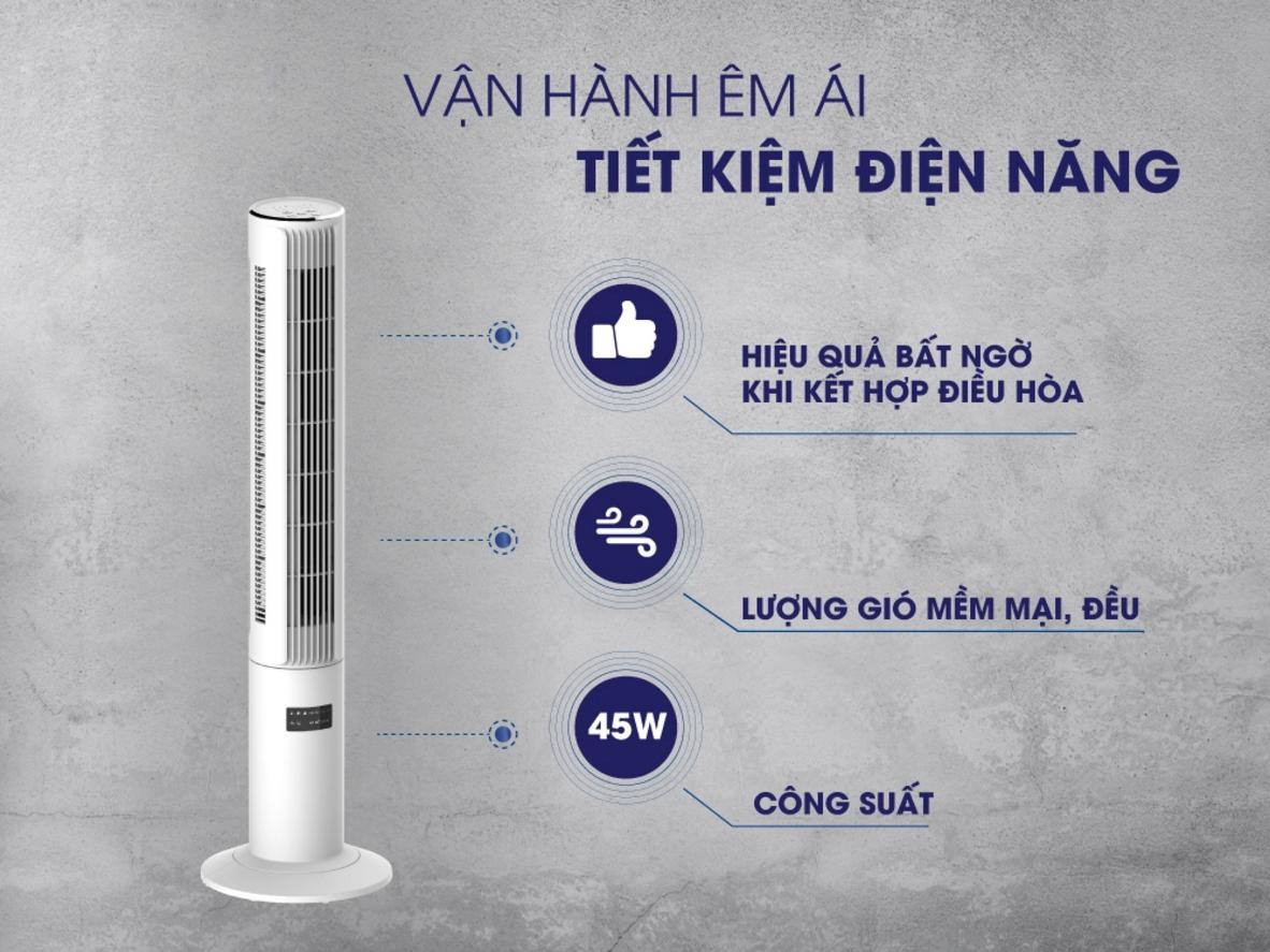 Góc quay linh hoạt giúp phân bổ gió đều hơn trong không gian sử dụng.