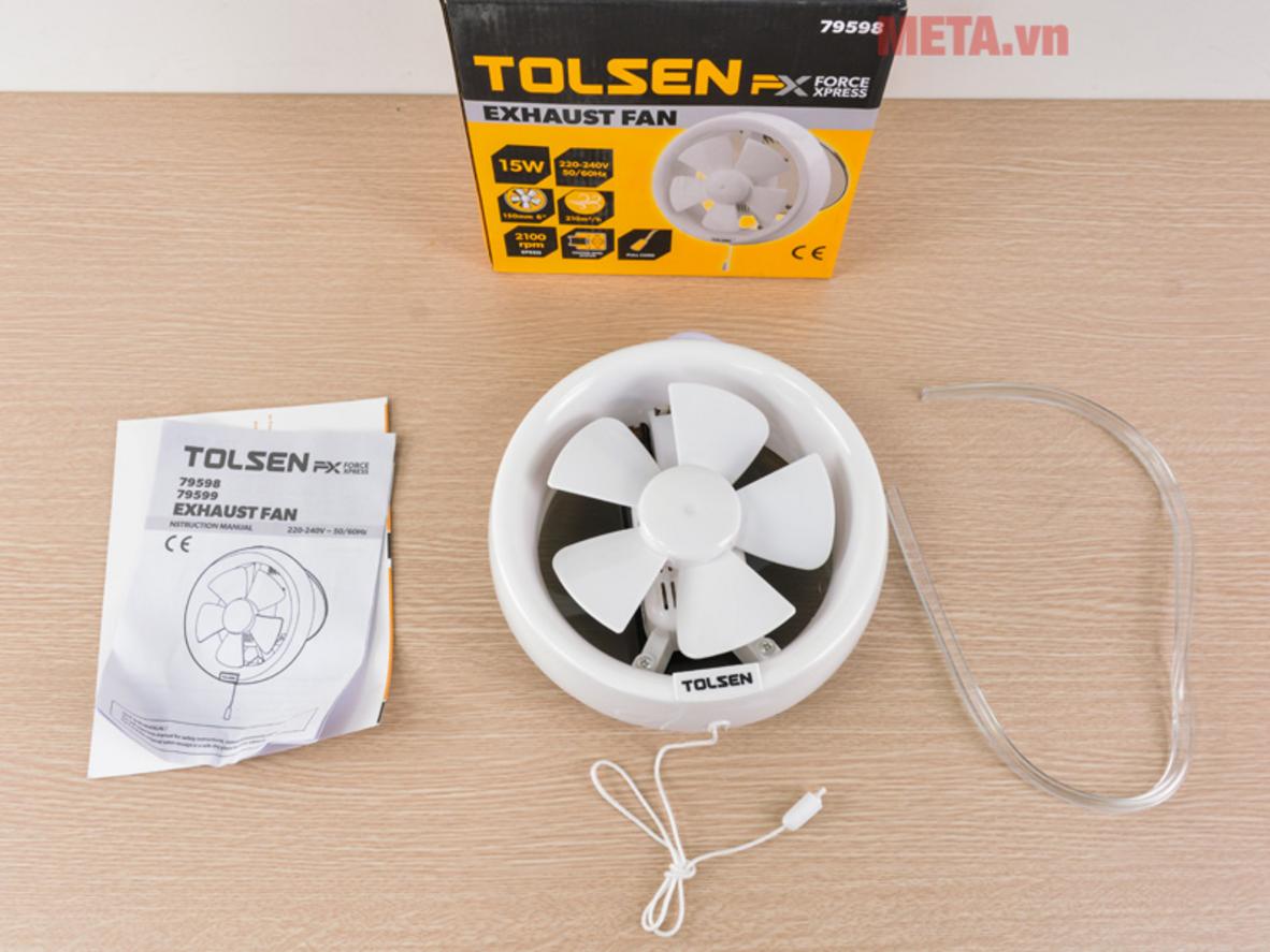 Tolsen 79598 là quạt hút tròn 150mm, phù hợp thông gió cơ bản cho không gian nhỏ.