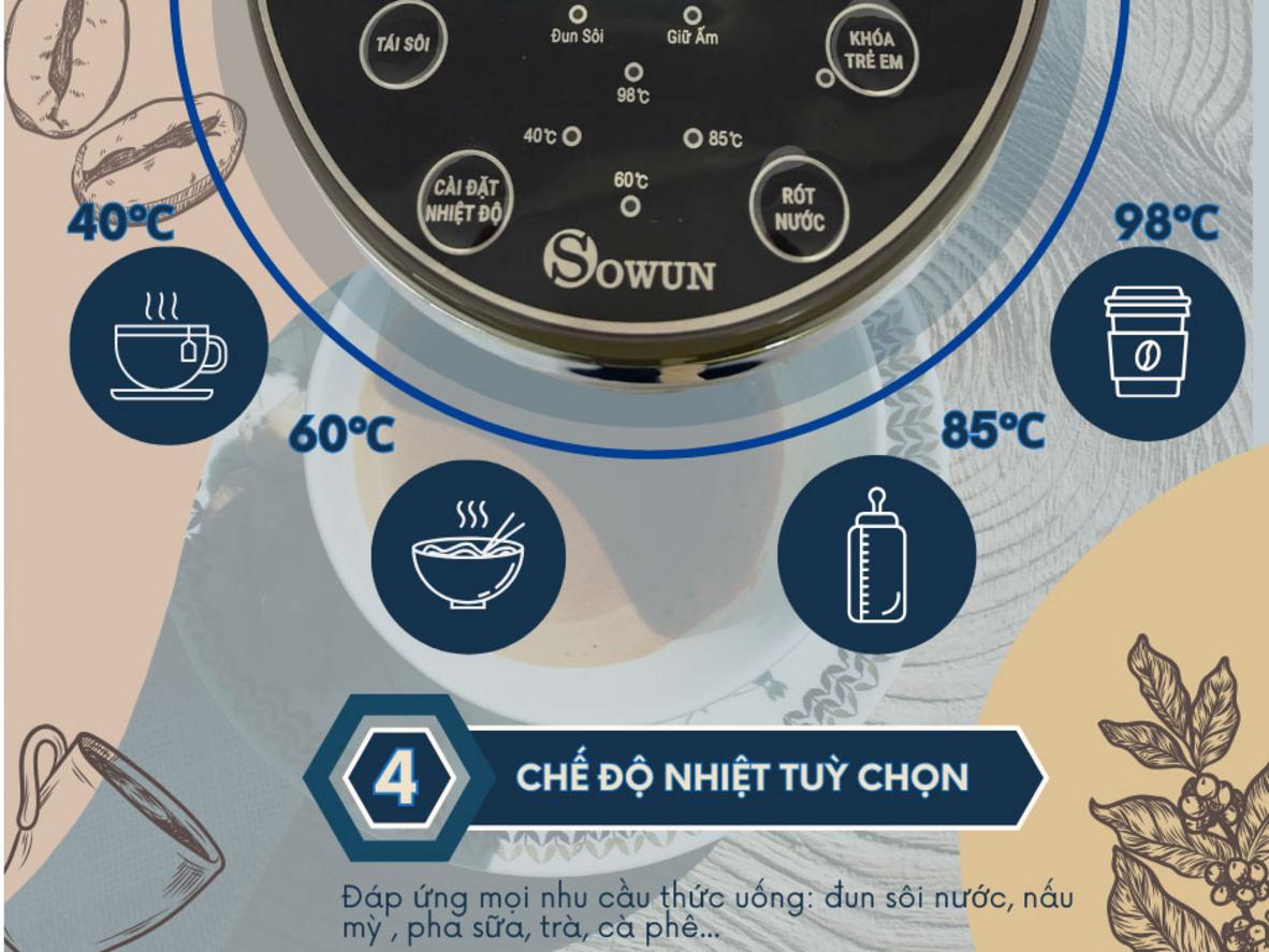 Ruột Inox 304 hỗ trợ độ bền cao và vệ sinh dễ hơn.