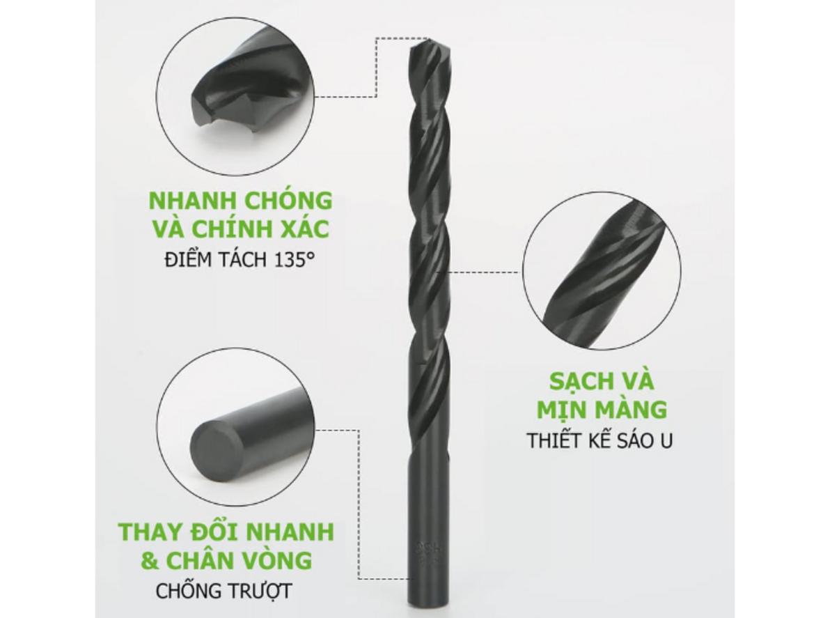 Đầu split point 135 độ giúp mũi bám vật liệu tốt hơn khi bắt đầu khoan.