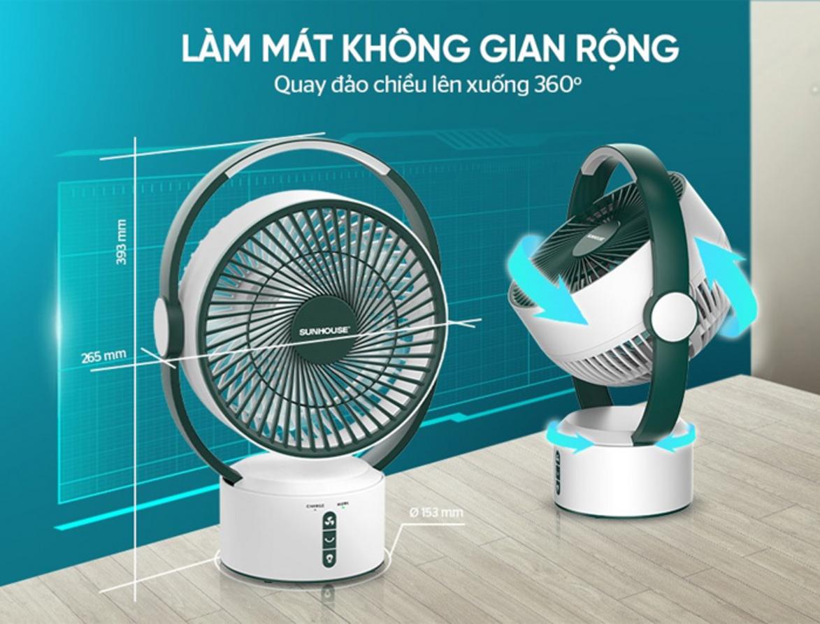 Pin Lithium-ion 3.600 mAh cho thời gian dùng linh hoạt theo từng mức gió.