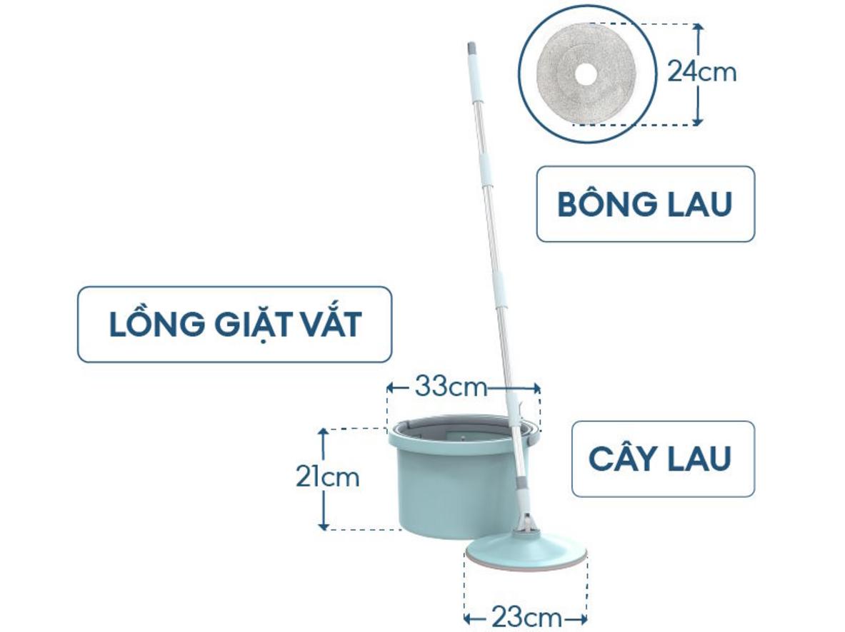 Thùng giặt tách riêng nước sạch và nước bẩn giúp bông lau được làm sạch hiệu quả hơn.