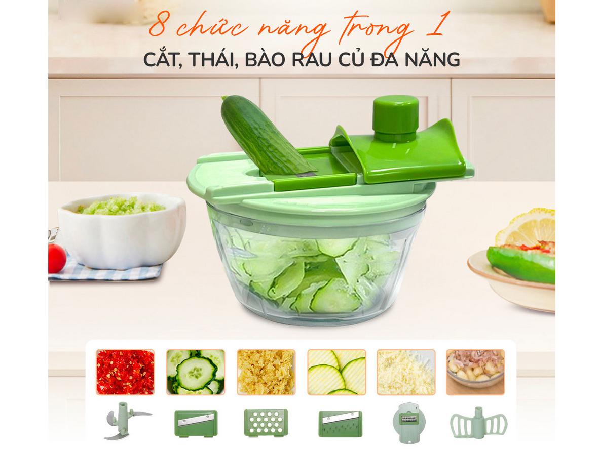 8 chức năng trong 1 giúp sơ chế đa dạng nguyên liệu chỉ với một bộ dụng cụ.