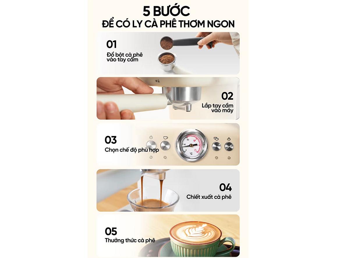 Vỏ inox và cần gạt giúp máy bền, gọn và dễ vệ sinh.