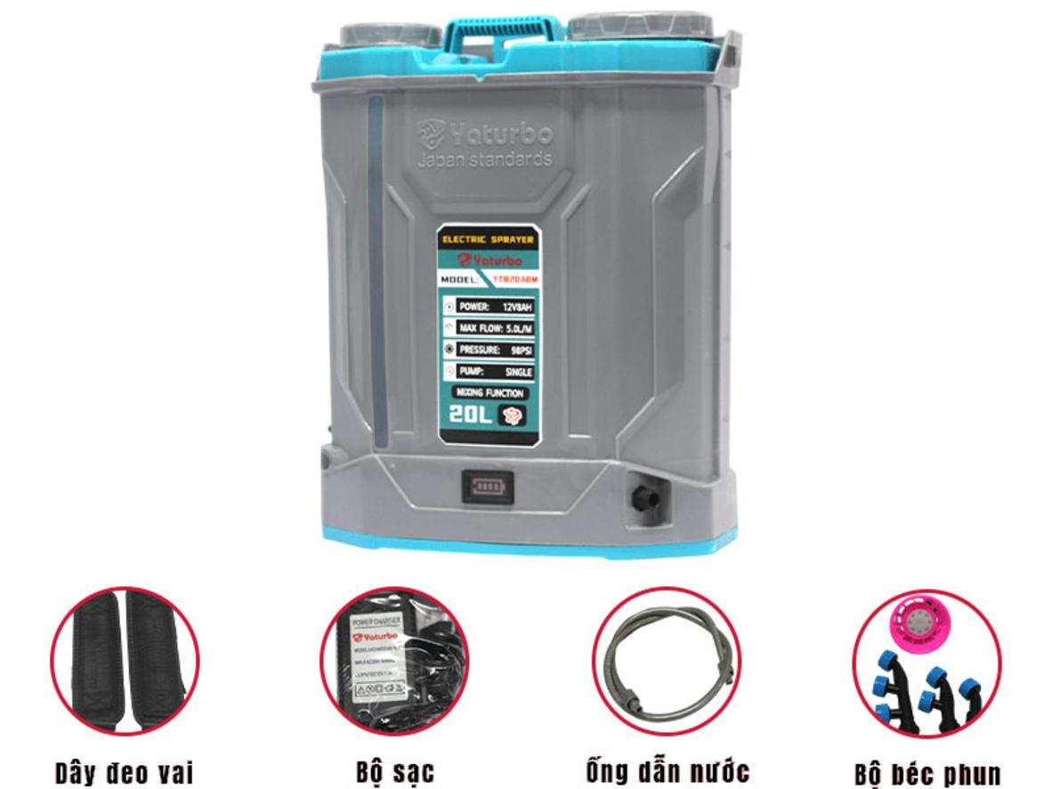 Ắc quy 12V/8Ah giúp máy vận hành linh hoạt, phù hợp nhu cầu phun xịt thường ngày.