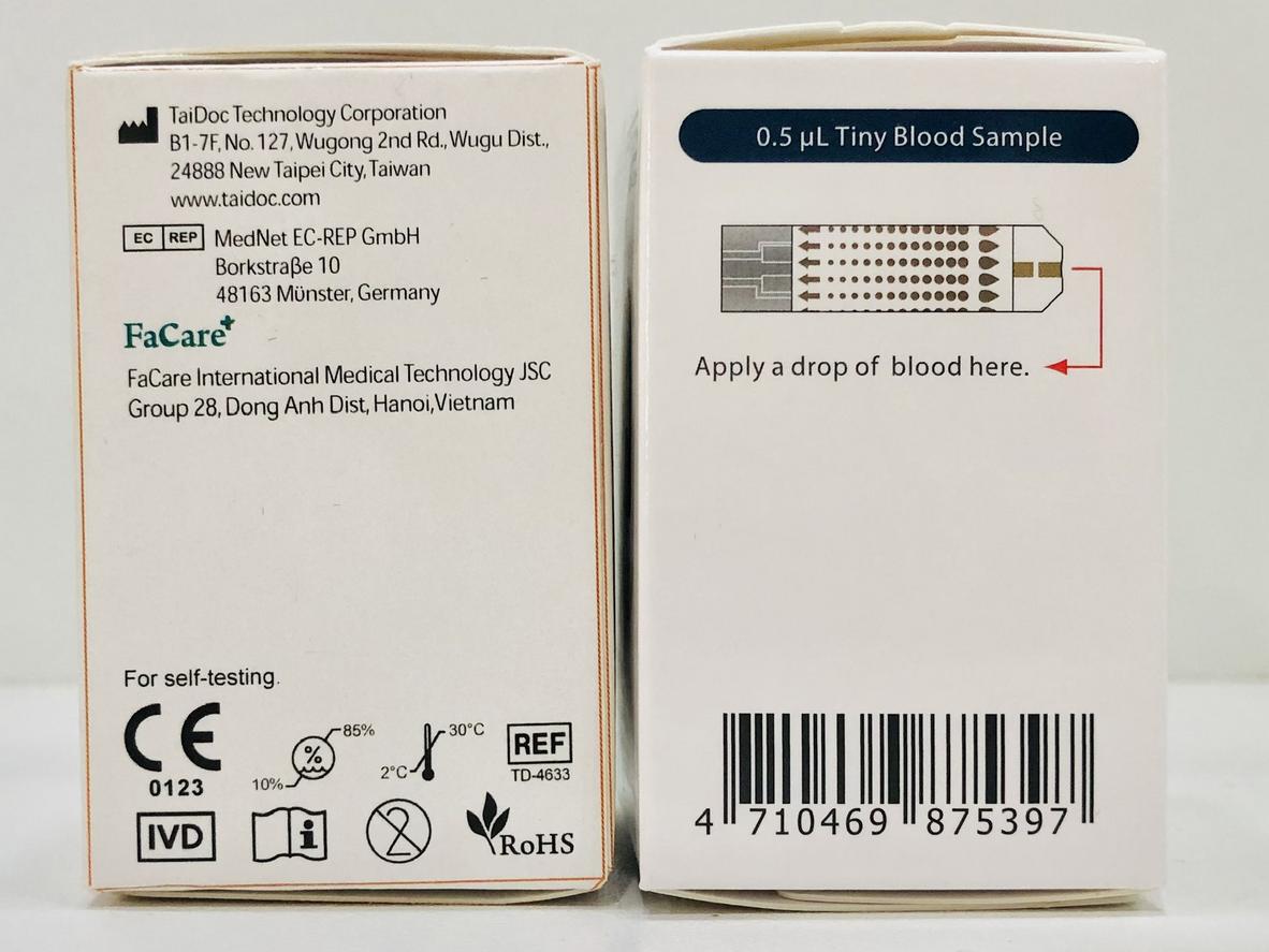 Quy cách 25 que thử và 25 kim lấy máu giúp mua đúng nhu cầu sử dụng tại nhà.