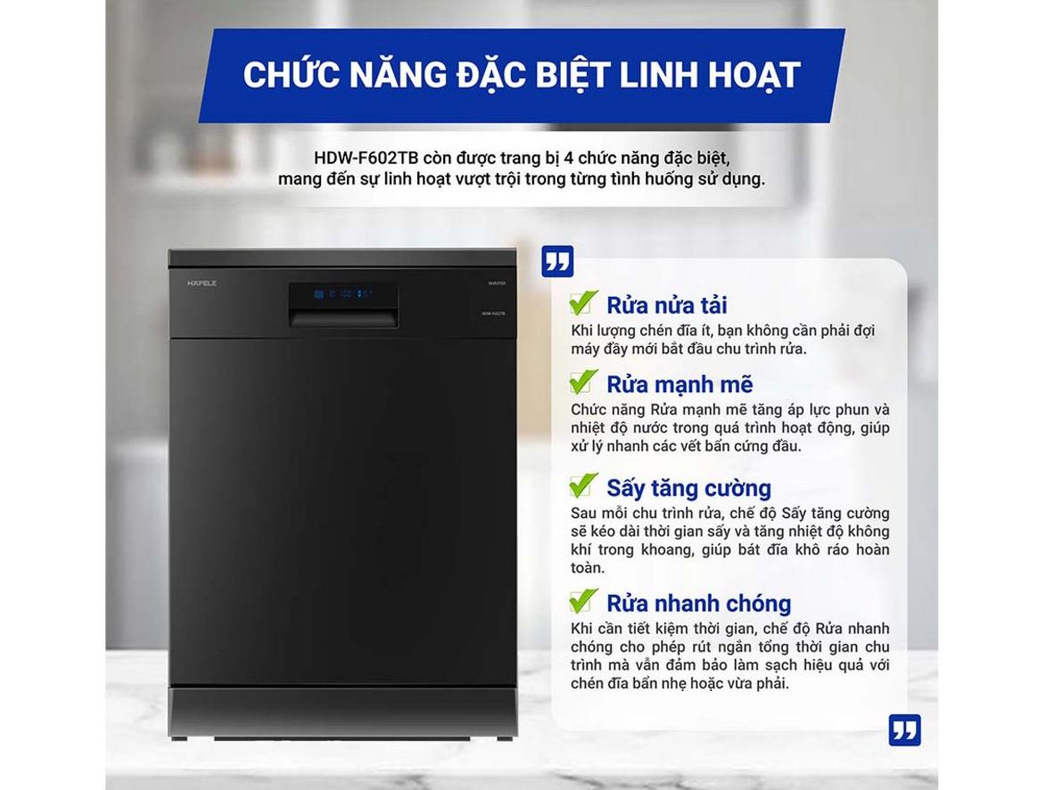 3 giàn rửa điều chỉnh linh hoạt giúp xếp nồi chảo và bát đĩa khoa học.