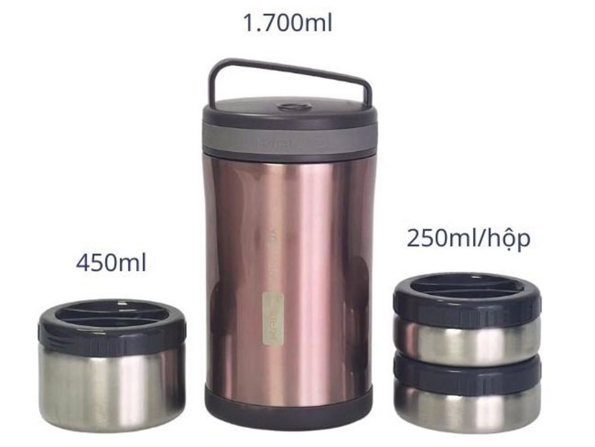 3 ngăn 250ml + 450ml giúp chia cơm và món ăn khoa học, gọn gàng.