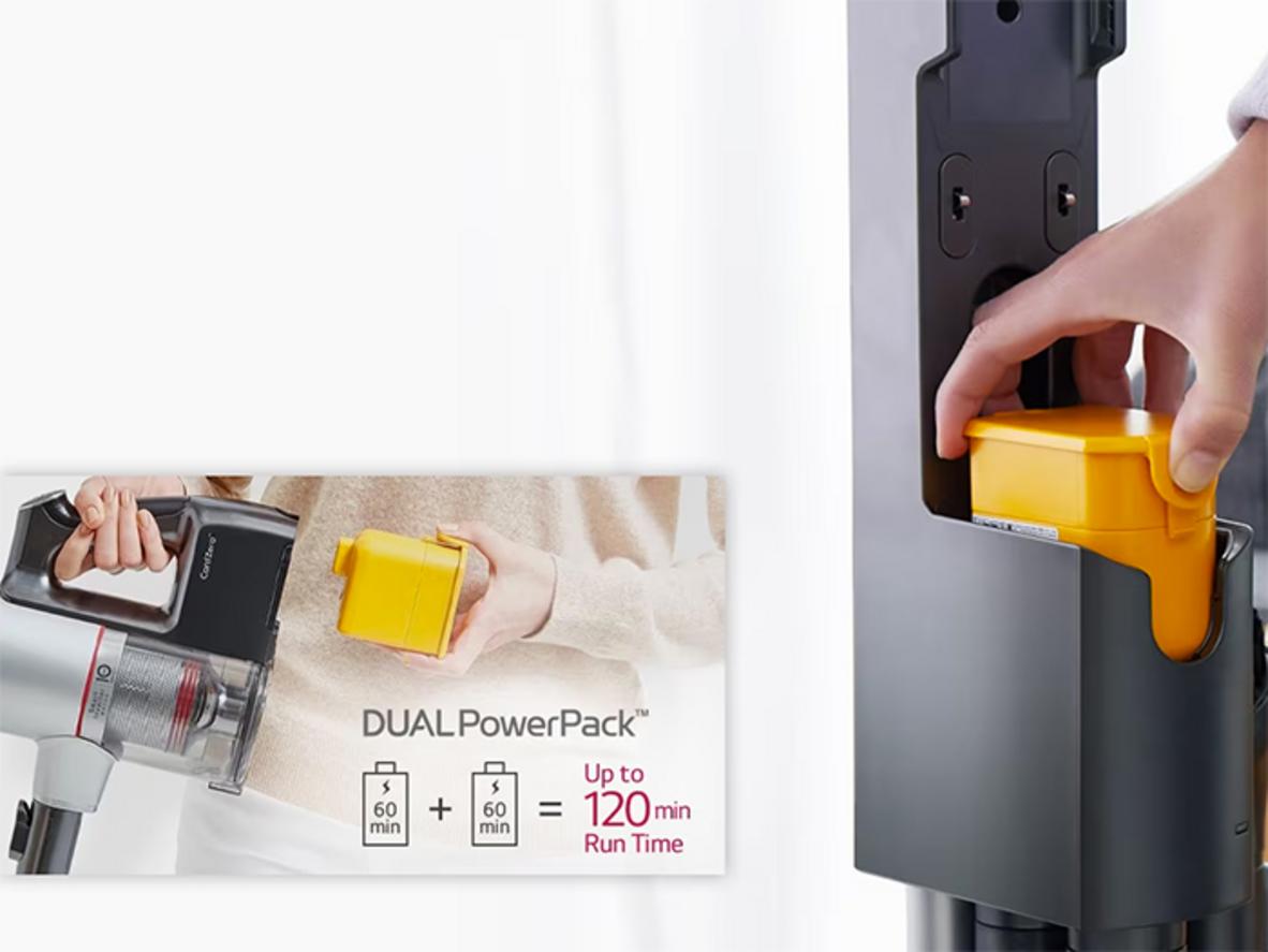 Công suất 590W kết hợp Kompressor™ giúp LG A9K-ULTRA hút mạnh và chứa bụi lâu hơn.