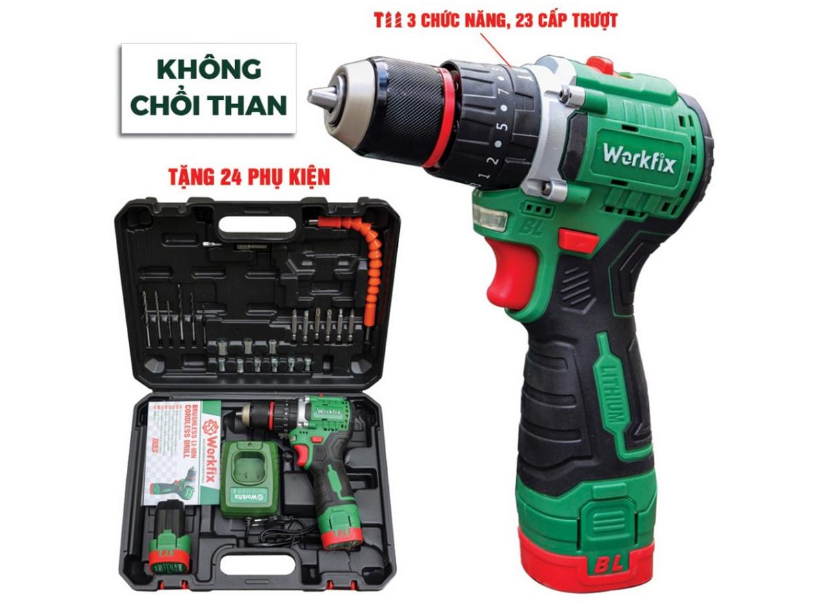 Đầu kẹp Auto-lock 10mm hỗ trợ thay mũi nhanh và giữ mũi ổn định.