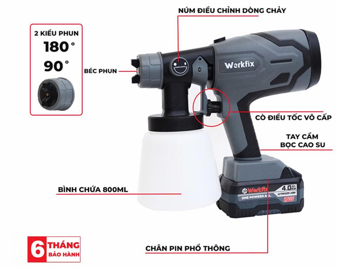 Bình chứa 800ml giúp giảm số lần châm sơn khi thi công liên tục.