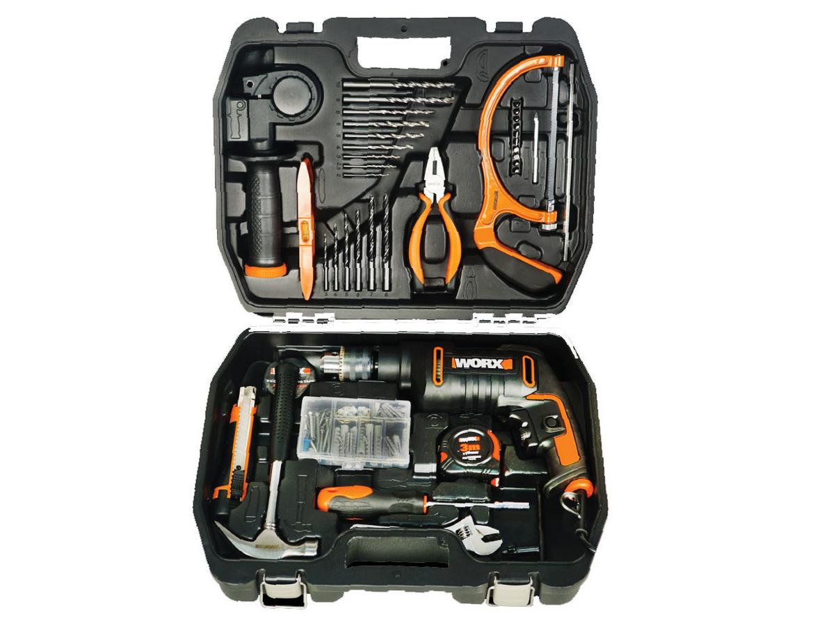 Bộ máy khoan động lực 600W 13mm Worx Orange WX317.3 đi kèm 109 món phụ kiện trong vali nhựa cứng.