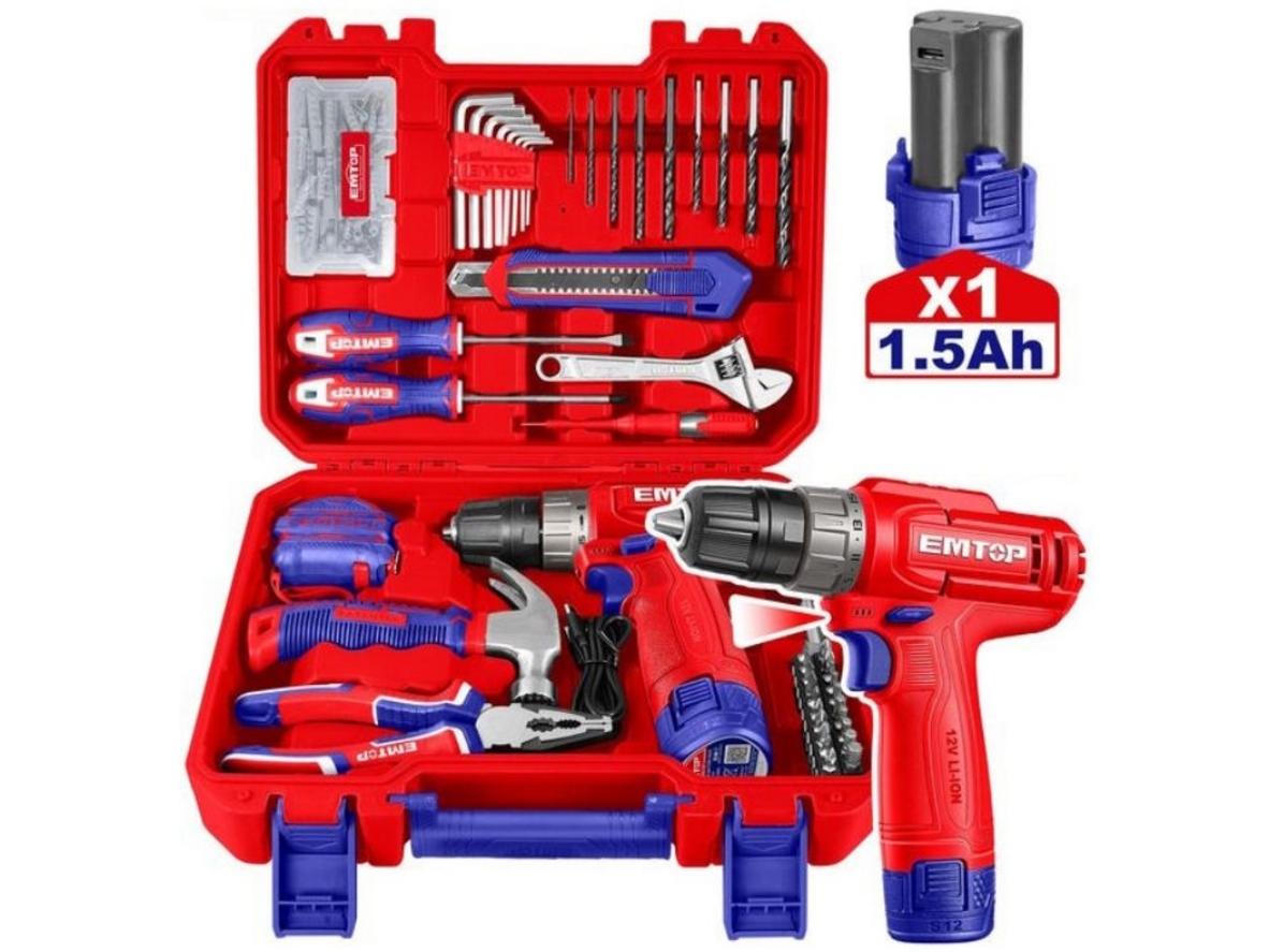 Bộ máy khoan pin kèm 129 món đồ nghề Emtop EEDK12901