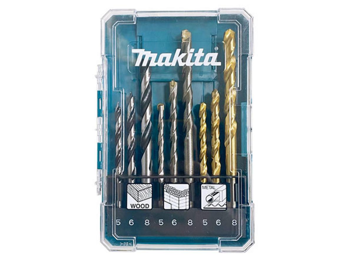 Bộ mũi khoan đa năng Makita D-71962 (9 chi tiết) gồm 3 mũi gỗ, 3 mũi tường và 3 mũi kim loại.