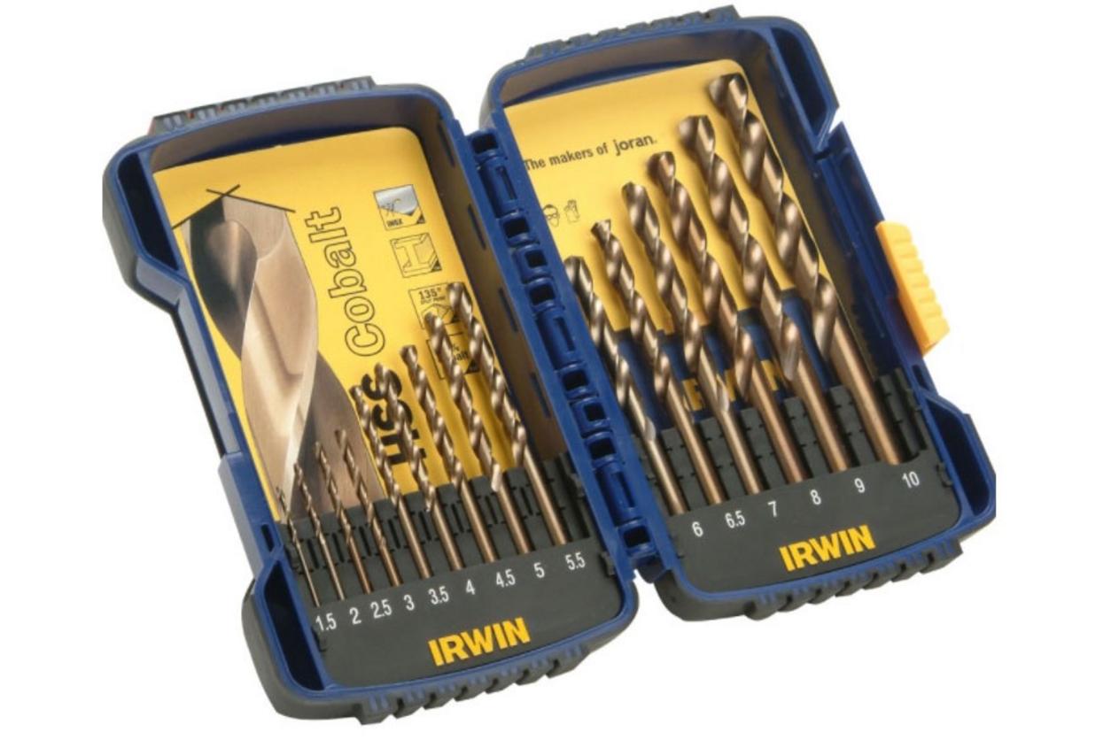 Cận cảnh bộ mũi khoan HSS Irwin 10503990 với 15 size từ 1.5 đến 10.0 mm.