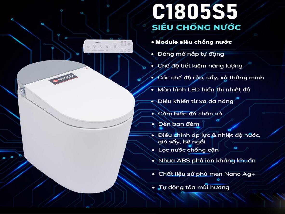Các tính năng tự động và thông số kỹ thuật của Nikko C1805S5 giúp nâng trải nghiệm vệ sinh hằng ngày.