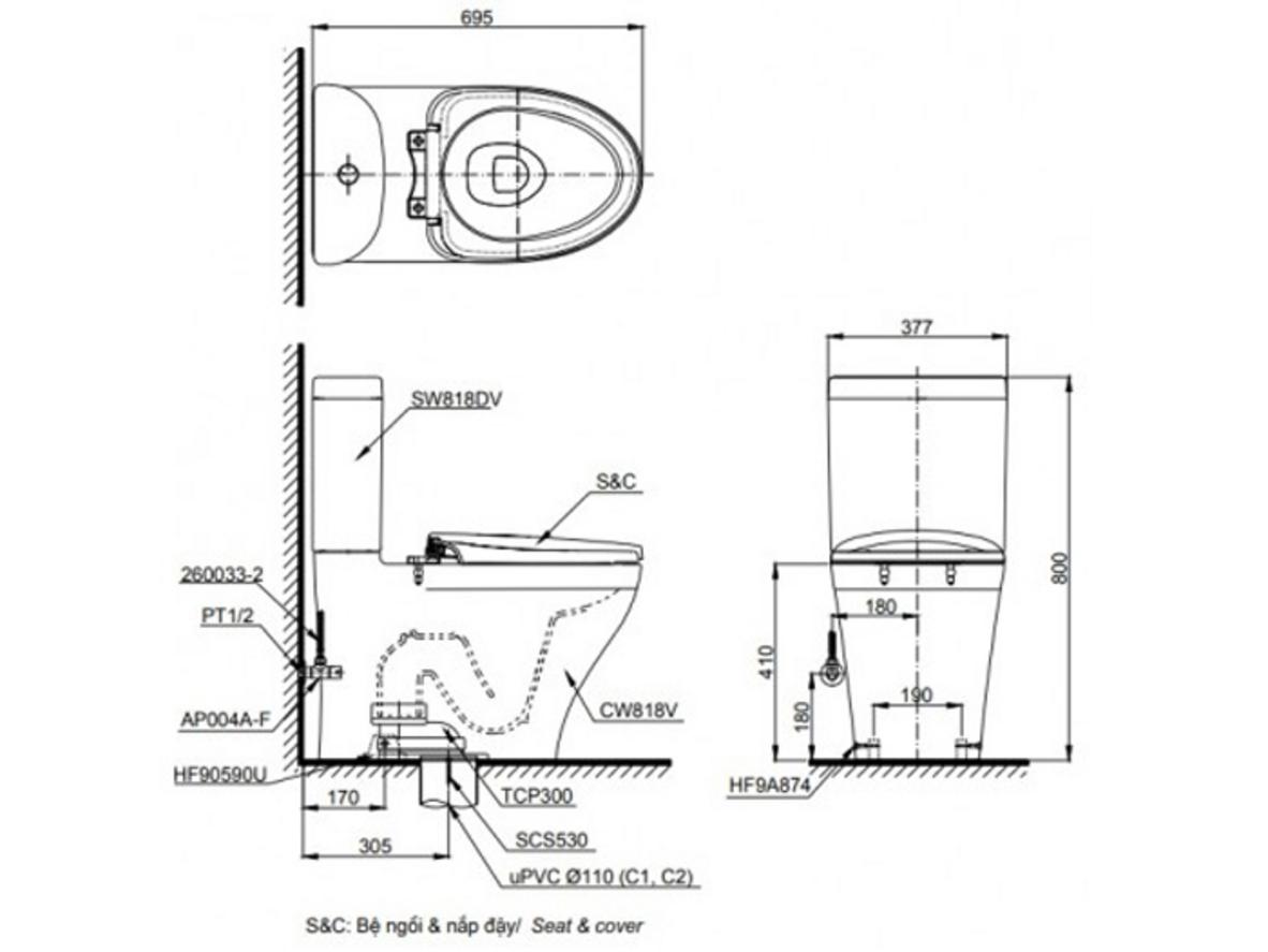 TOTO CS818DT8 nổi bật với xả Siphon, men CeFiONtect và nắp đóng êm TC600VS.