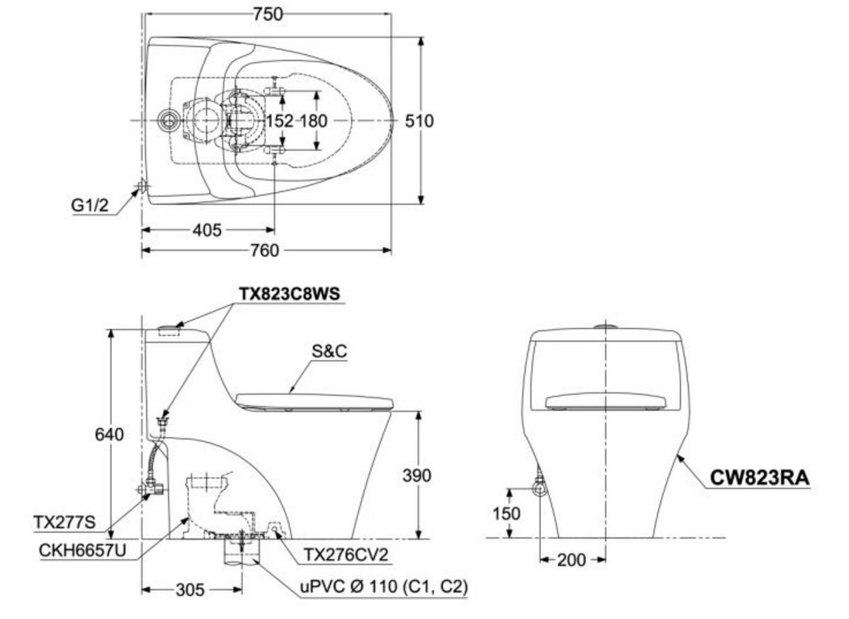 CW823RAT8 kết hợp Tornado, CeFiONtect và nắp TC600VS để tăng độ sạch và độ êm.