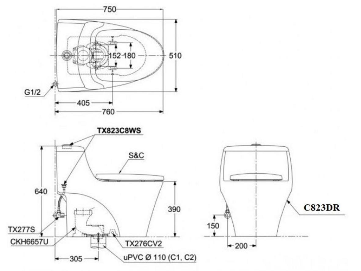 Công nghệ xả Tornado và men CeFiONtect giúp bồn cầu TOTO MS823DRT8 sạch hơn, dễ vệ sinh hơn.