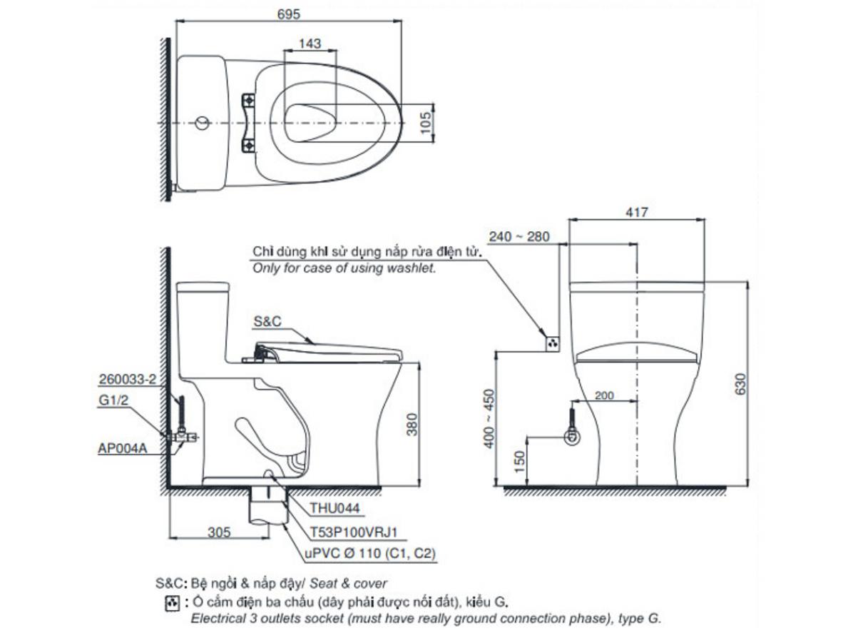MS855DT8 nổi bật với xả Tornado, nắp TC600VS và thiết kế thân kín dễ vệ sinh.