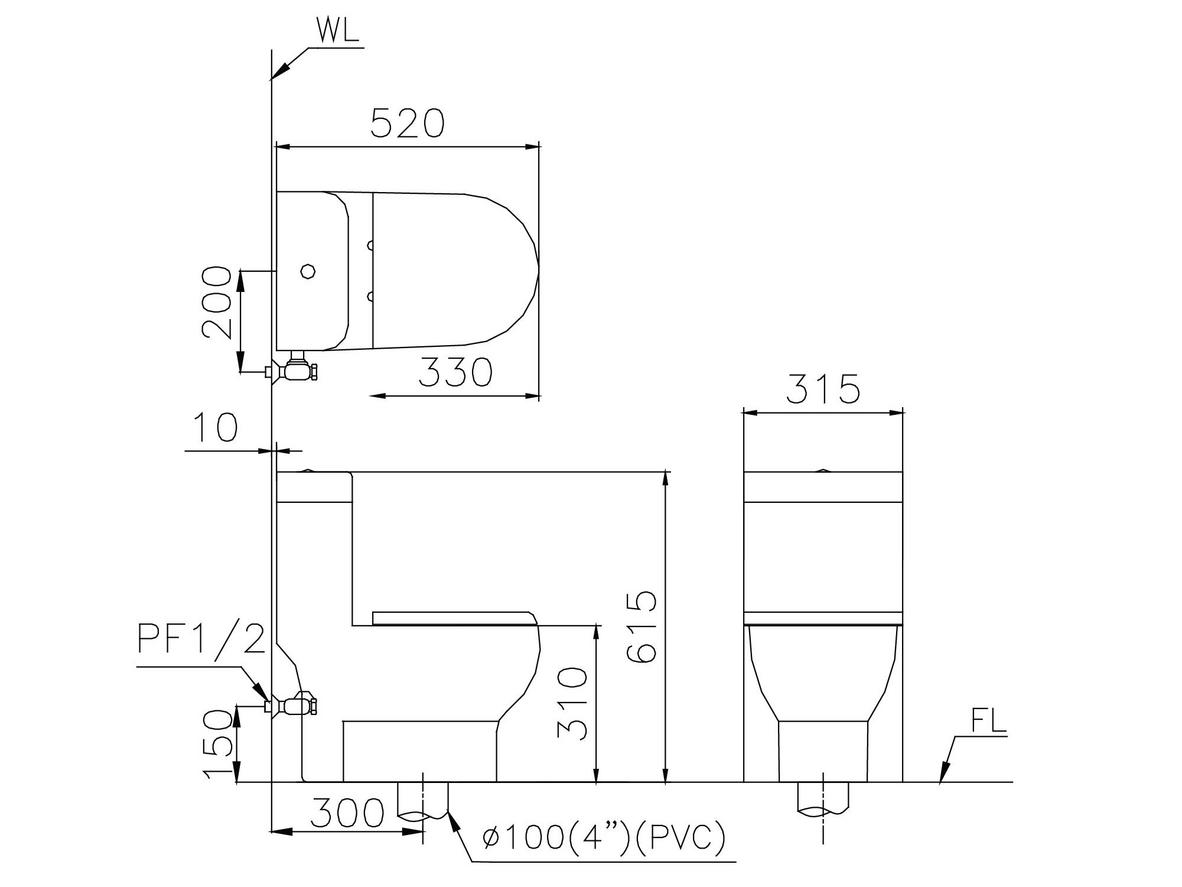 Caesar C1352 có nắp êm M284, thiết kế 1 khối và thông số lắp đặt rõ ràng.