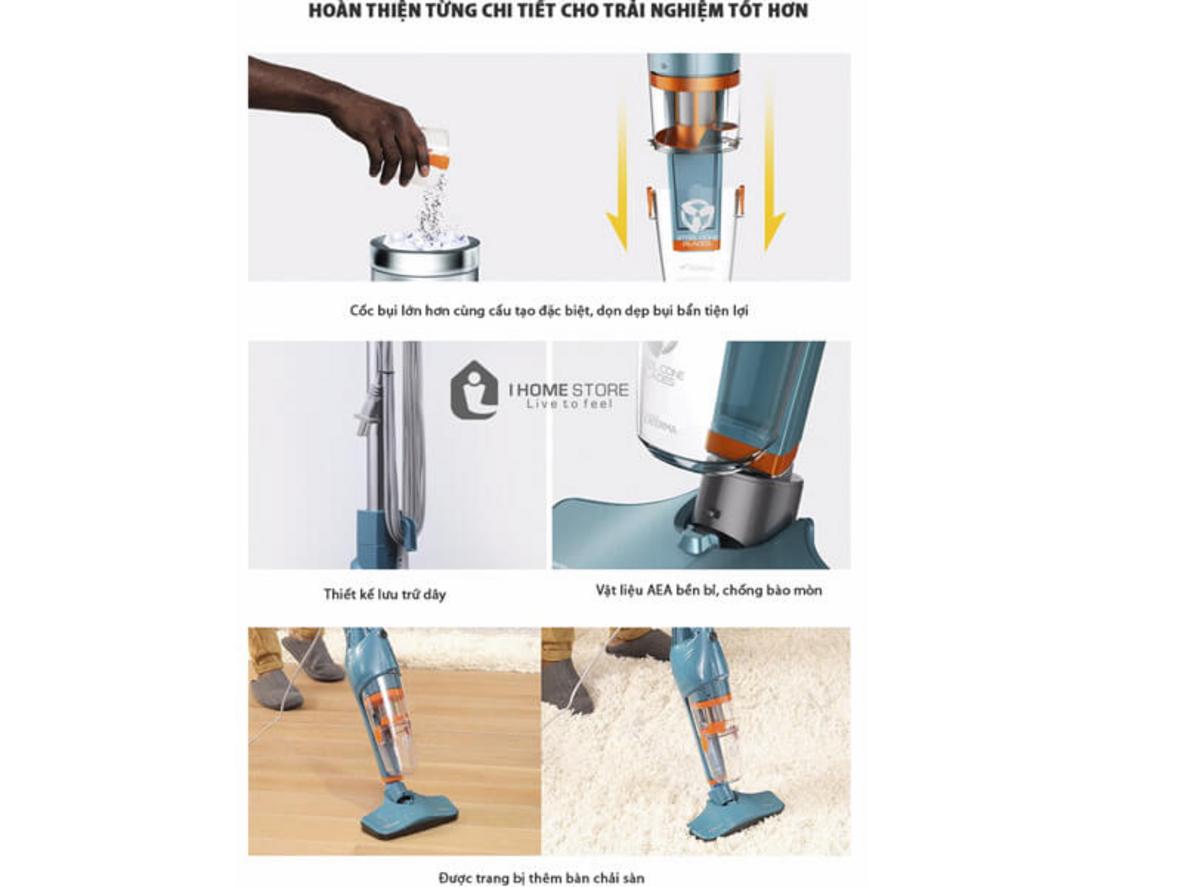 Deerma DX900 đi kèm 3 đầu hút, hỗ trợ làm sạch nhiều bề mặt trong gia đình.