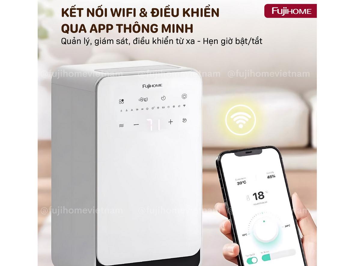Kết nối Wi‑Fi qua App điện thoại giúp điều khiển DH12NEW thuận tiện hơn.