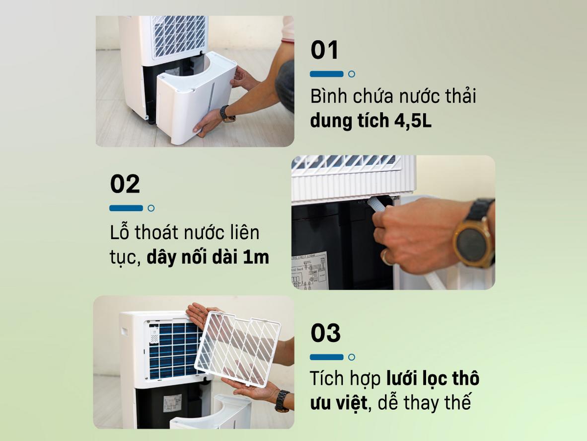 Đặt máy thông thoáng giúp hút ẩm nhanh hơn.