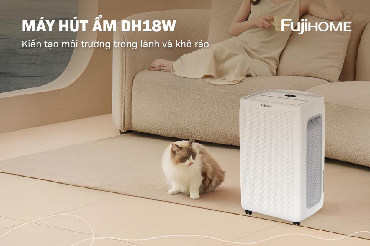 Công suất hút ẩm 18 lít/ngày giúp DH18W phù hợp phòng 20–30m² và giảm mốc hiệu quả.