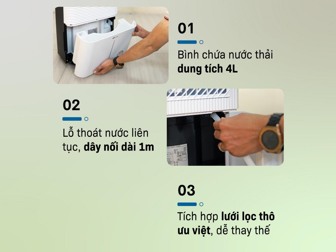 Công suất 25 lít/ngày phù hợp phòng 30–40m².