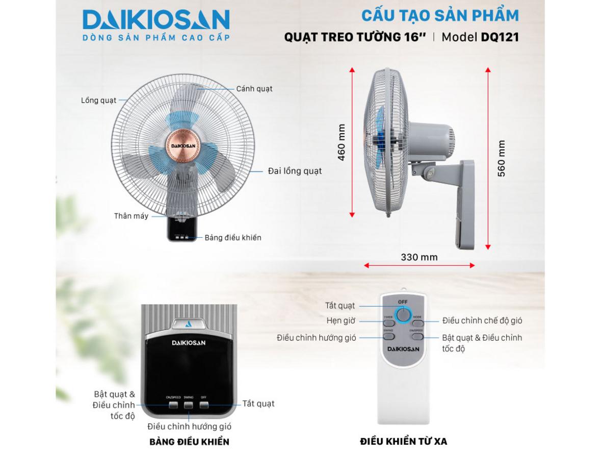 Thiết kế treo tường giúp Daikiosan DQ121 giữ sàn nhà thoáng và gọn.