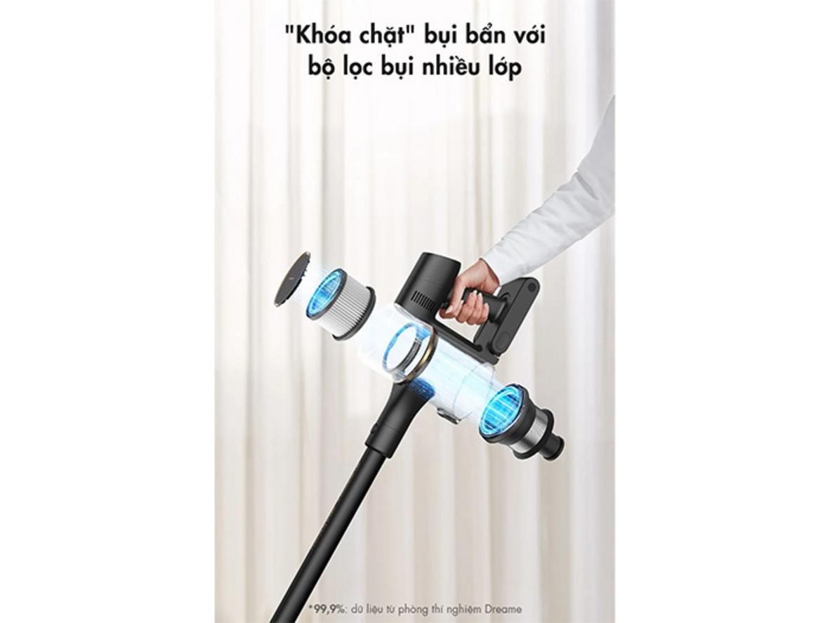 Lực hút 20.000 Pa và công suất 150 AW giúp Dreame R10 Pro xử lý bụi mịn, tóc và lông thú cưng hiệu quả.